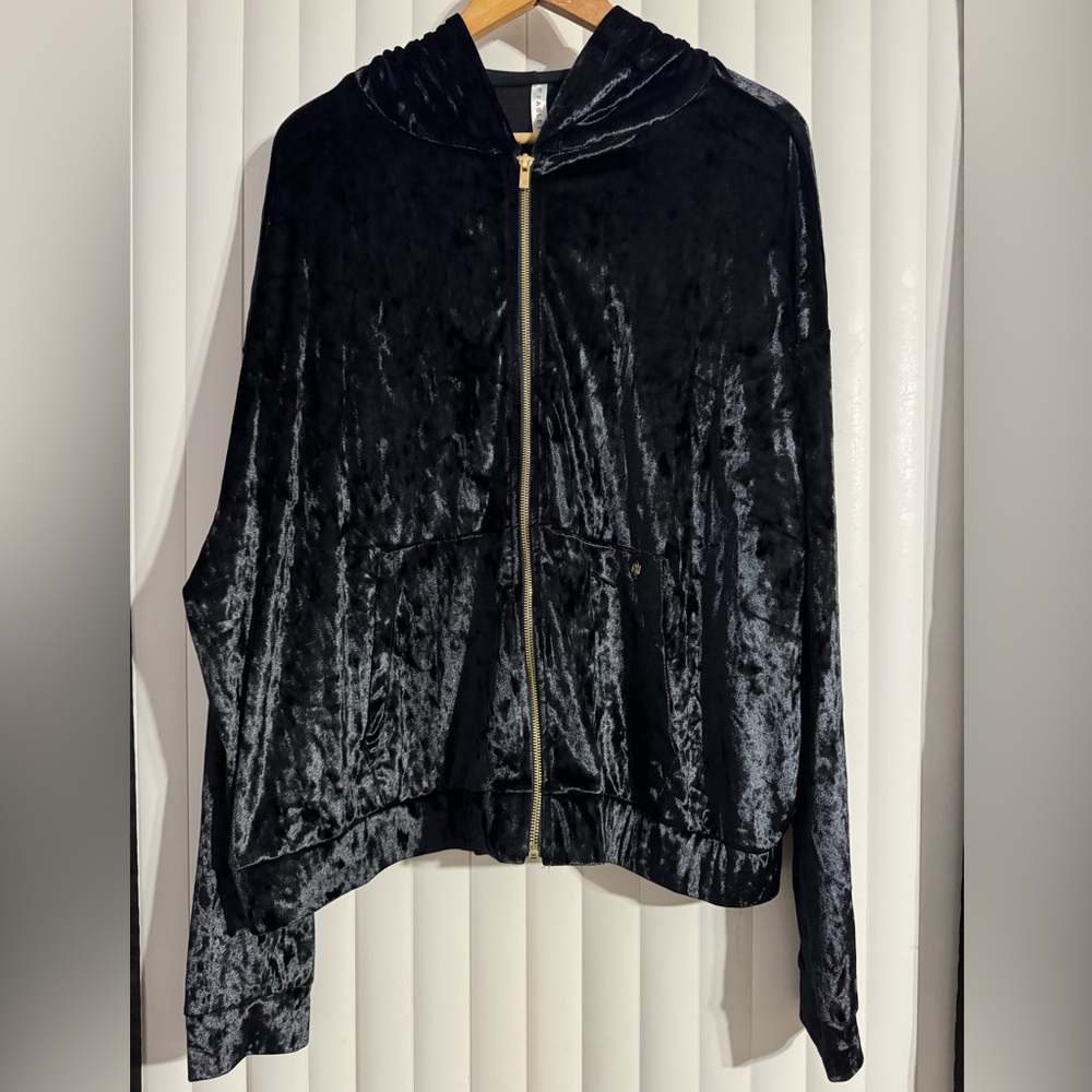 Fabletics Black Velour Zip Up Hoodie